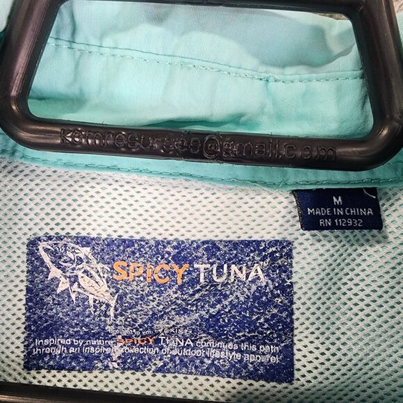 Mens Blue Spicy Tuna Shirt Pompano Beach Florida Button Down Short Sleeve Size M - Picture 3 of 11